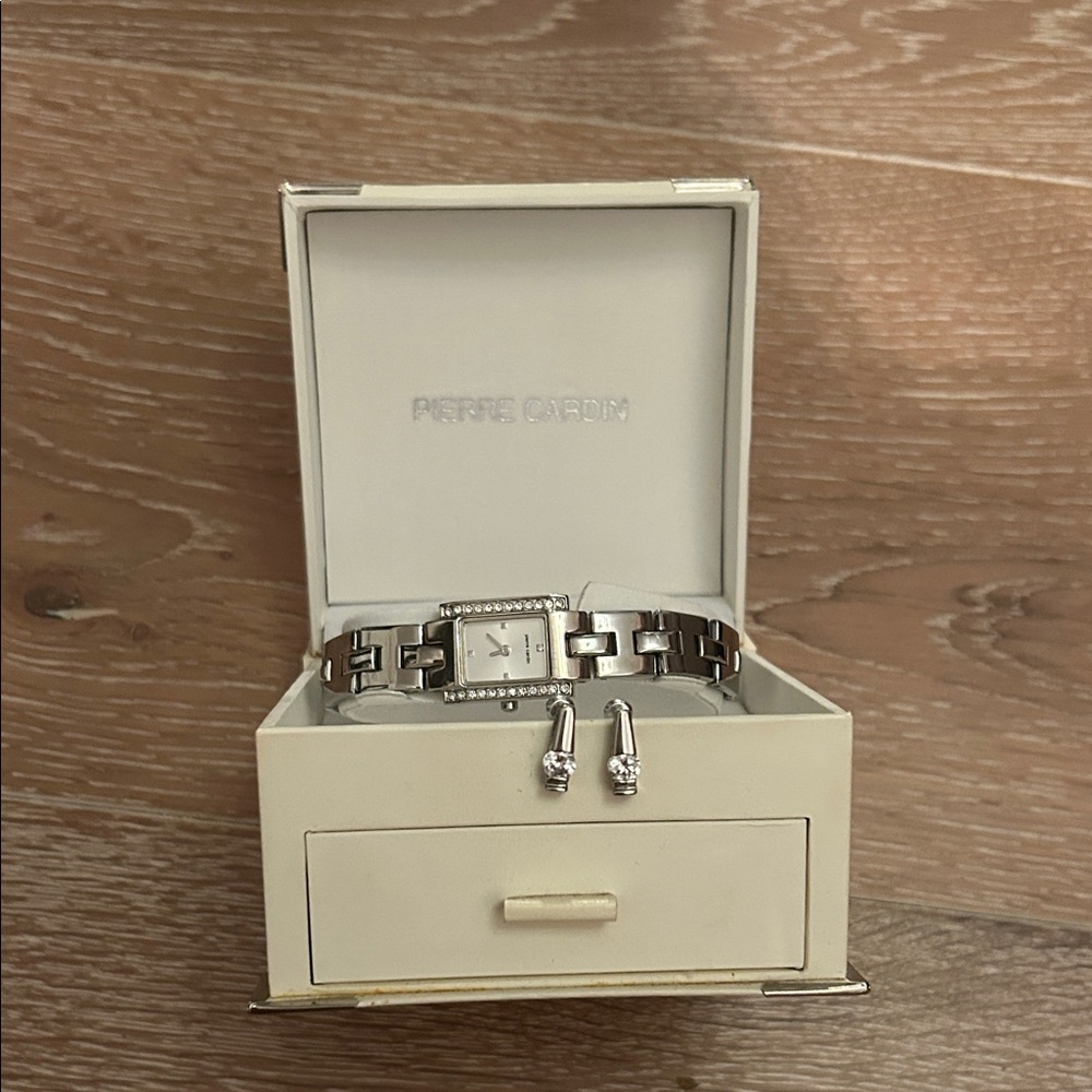 Pierre Cardin Silver-Tone Men's Watch and Earrings